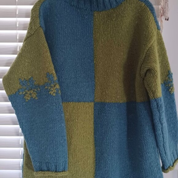VTG 90's Express Tricot 100% Wool Snowflake Sweater Women’s M Colorblock Chunky - Picture 7 of 8